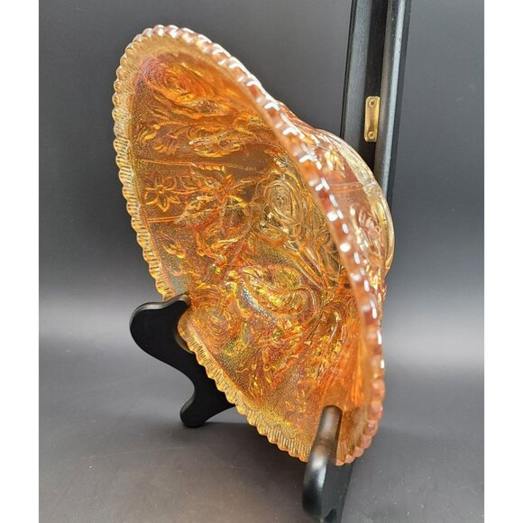 Carnival Glass Bowl Marigold Orange Imperial Rose Round Iridescent JJ1548 - Picture 9 of 10